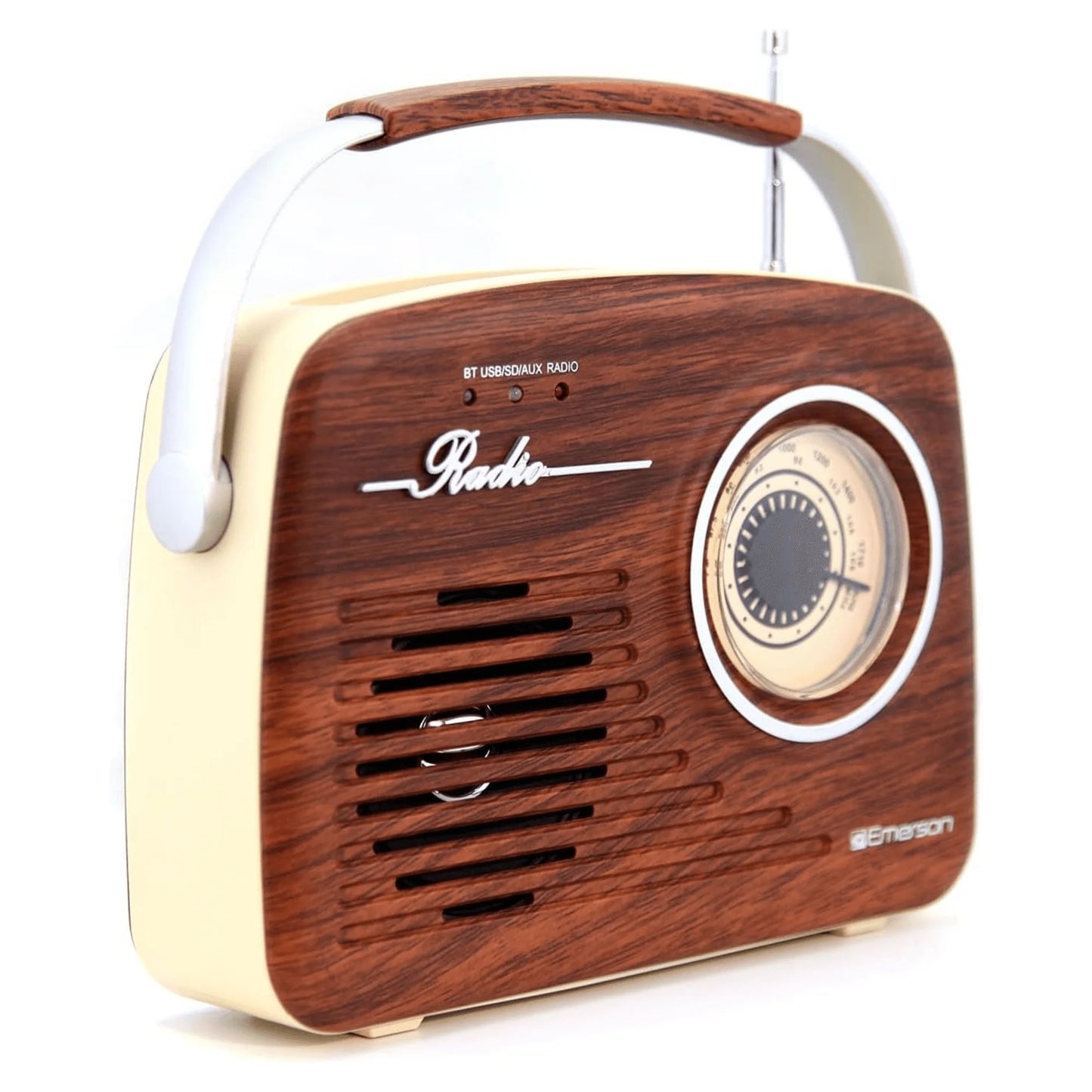 Discover the Nostalgic Charm of the Emerson Portable Retro Radio - Rechargeable and Bluetooth Equipped for Ultimate Listening Freedom!