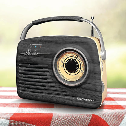 Discover the Nostalgic Charm of the Emerson Portable Retro Radio - Rechargeable and Bluetooth Equipped for Ultimate Listening Freedom!