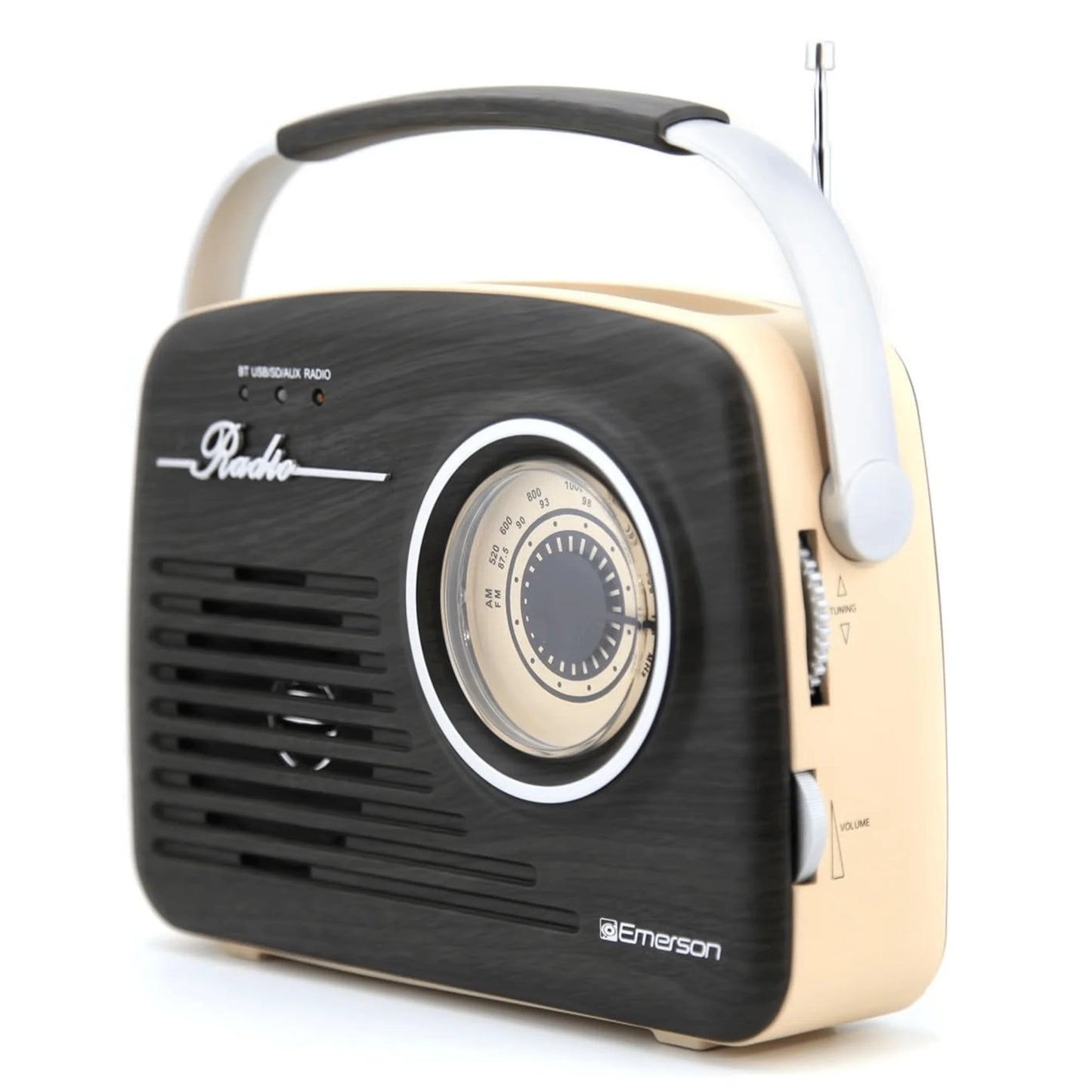 Discover the Nostalgic Charm of the Emerson Portable Retro Radio - Rechargeable and Bluetooth Equipped for Ultimate Listening Freedom!
