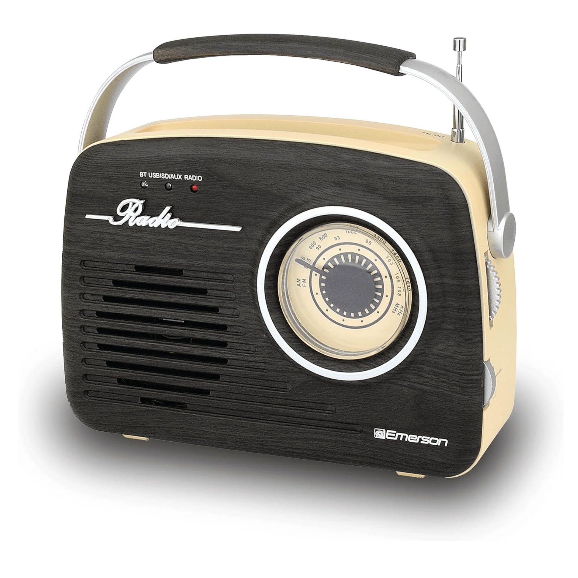 Discover the Nostalgic Charm of the Emerson Portable Retro Radio - Rechargeable and Bluetooth Equipped for Ultimate Listening Freedom!
