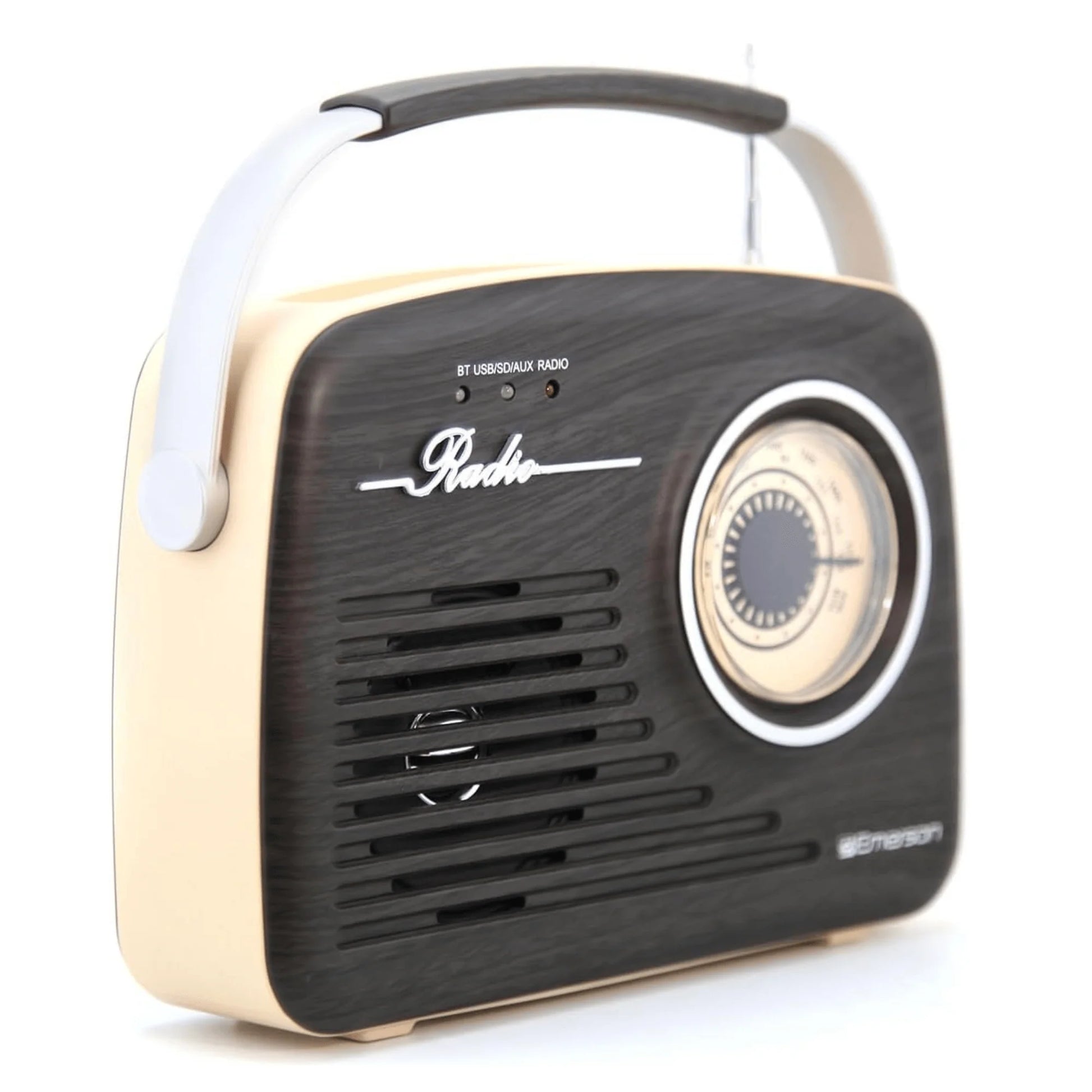 Discover the Nostalgic Charm of the Emerson Portable Retro Radio - Rechargeable and Bluetooth Equipped for Ultimate Listening Freedom!